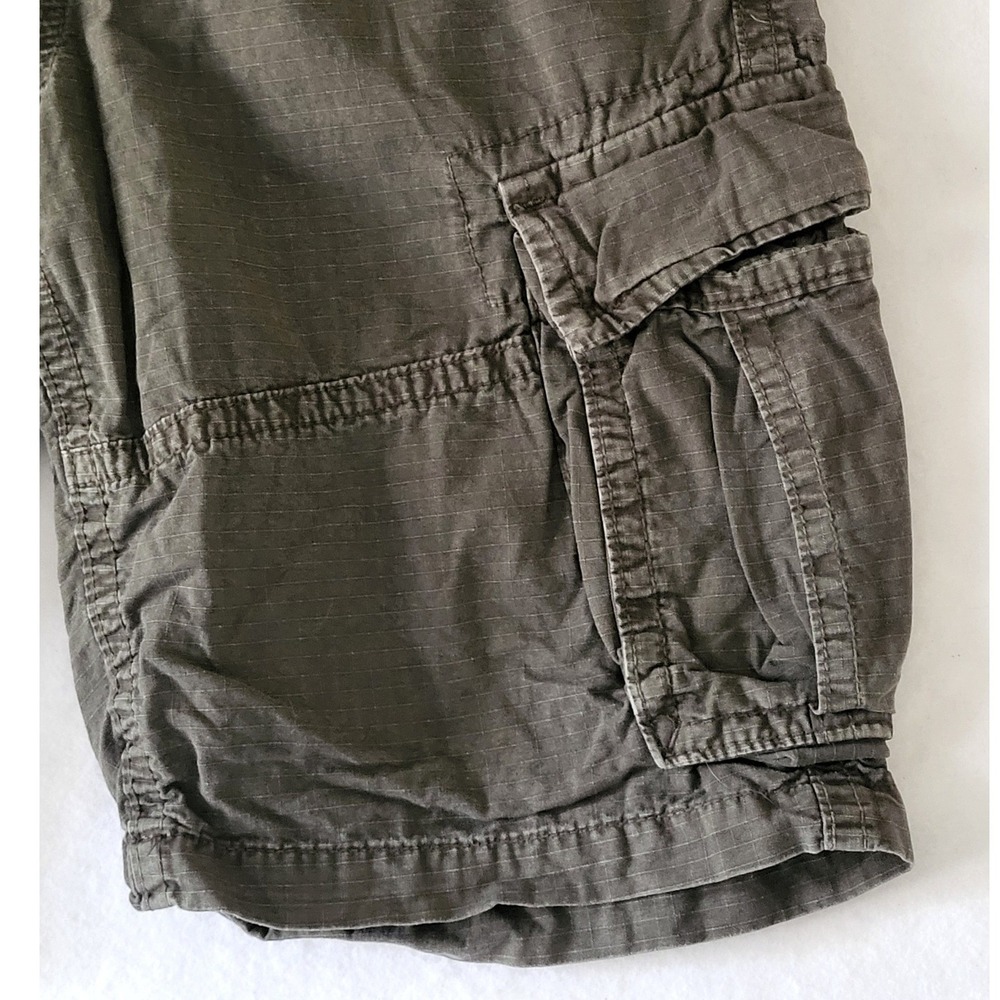 American Eagle Men 32 Cargo Shorts Y2K Khaki Green Utility Longer Length Ripstop - Picture 5 of 10
